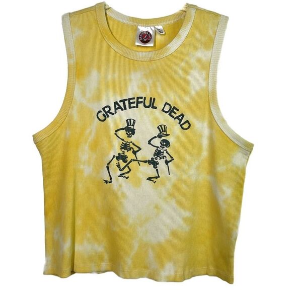 Grateful Dead Rare Yellow‎ Tie Dye Dancing Skeletons Stretch Tank Top Girls XXL - Picture 3 of 6